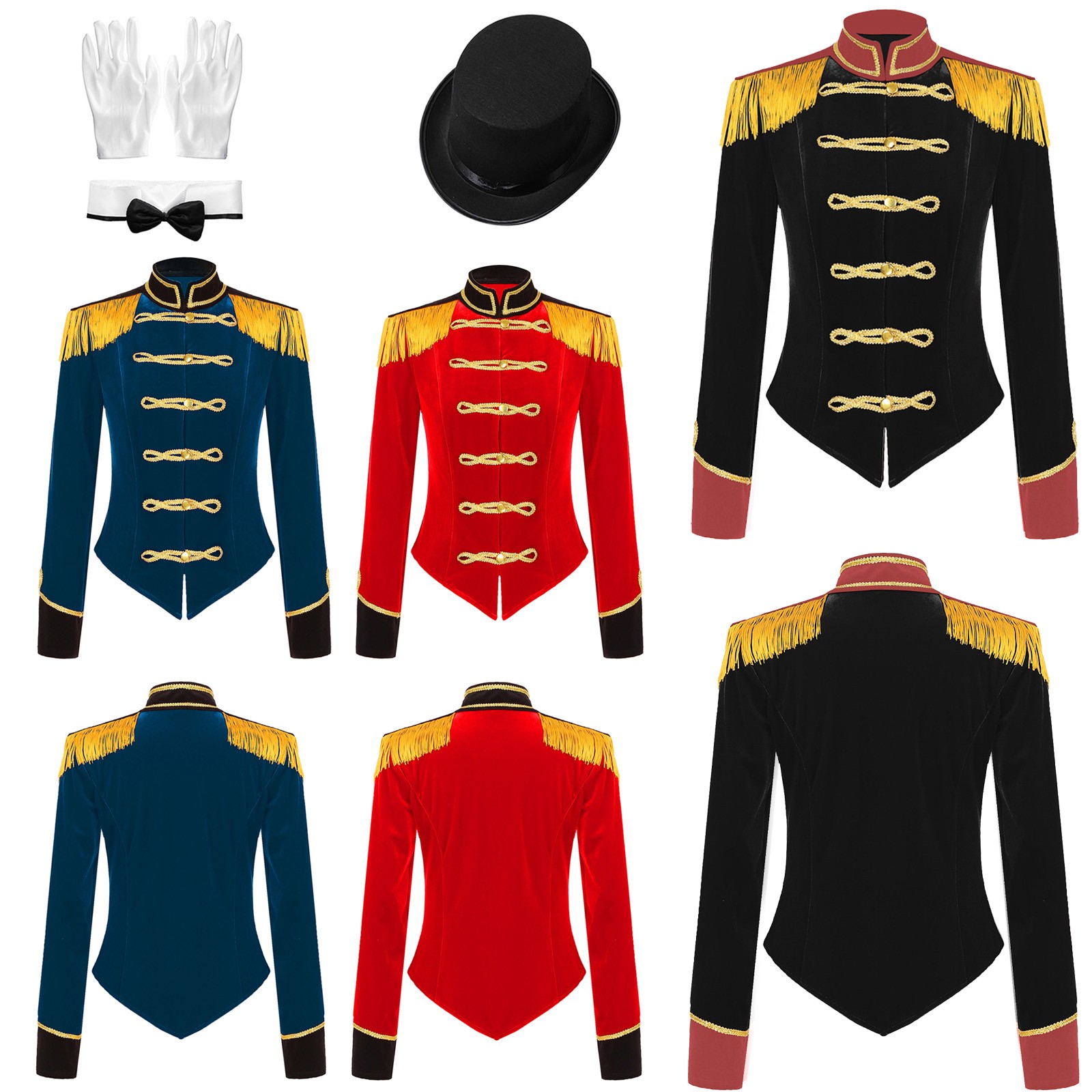 Womens Jacket Open Front Circus Ringmaster Costume Set Halloween Uniform Coat