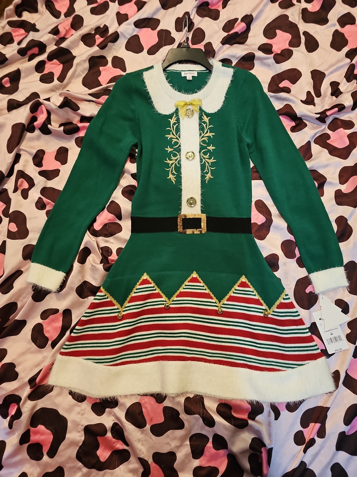 Womens Christmas Tree Elf Sweater Dress Size M
