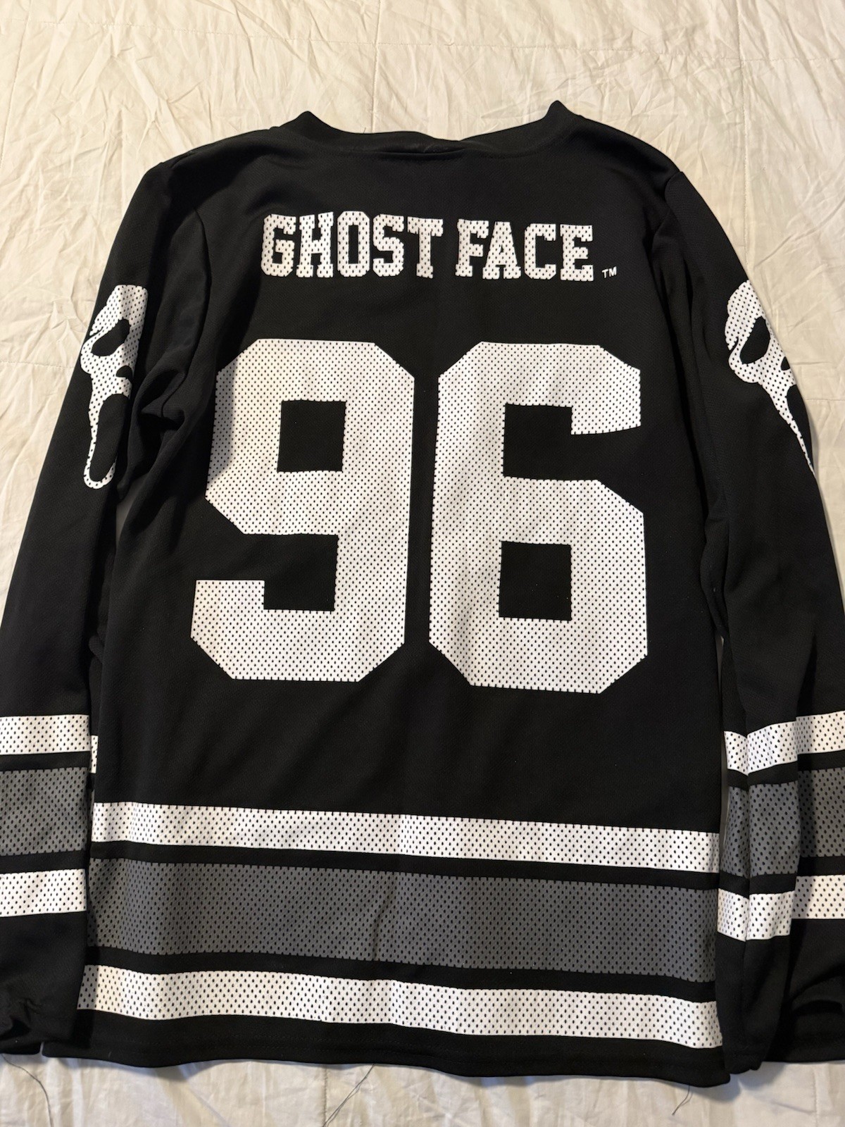 Ghost Face Scream Jersey Costume Men’s Size S Black White 100% Polyester Horror