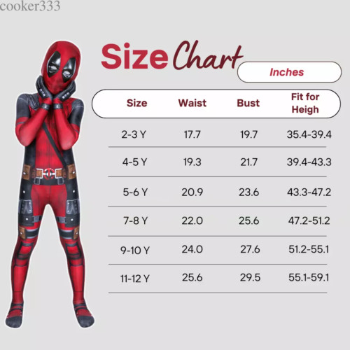 Deadpool 3 Cosplay Costume Jumpsuits Mens Kids Halloween Zentai Bodysuits Gifts