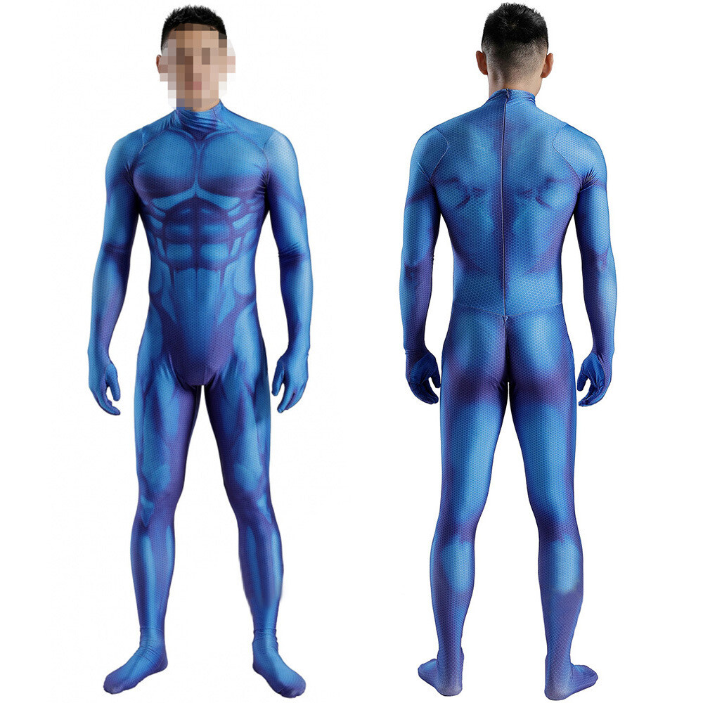 Upgraded Blue Muscle Jumpsuit Cosplay Costume 3D Bodysuit Stage Suit Halloween