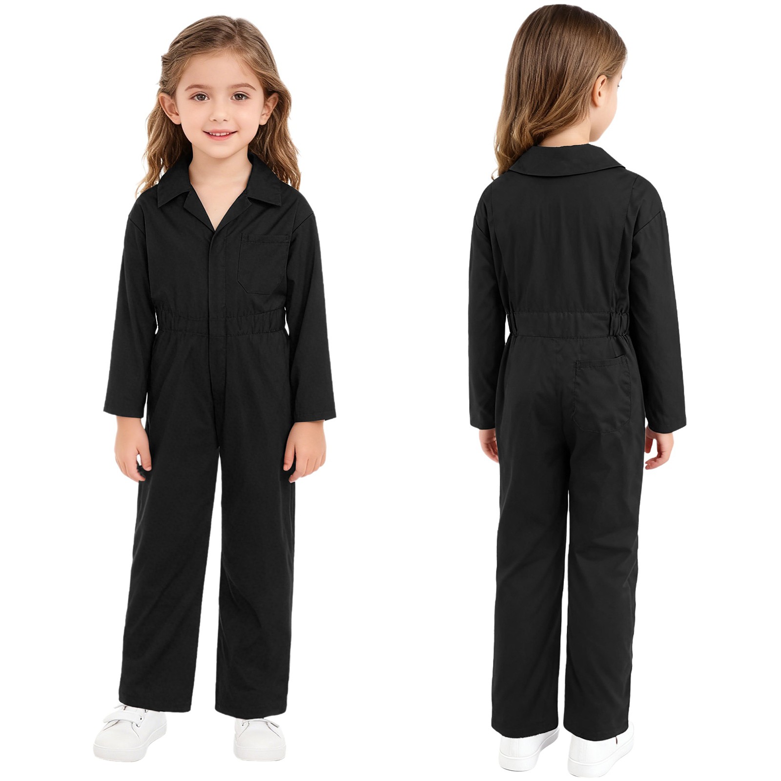 Kids Girls Boys Coveralls Turndown Collar Zipper Front Jumpsuit Cosplay Costume