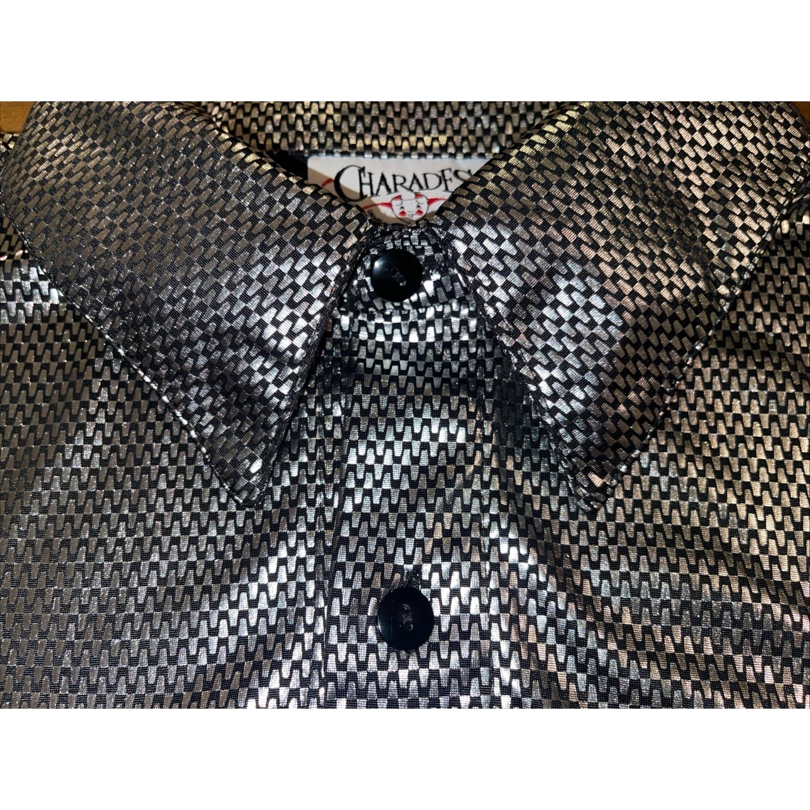 Charades Shirt Adult L Silver Metallic The Nail Head Disco Shirt Events New Year