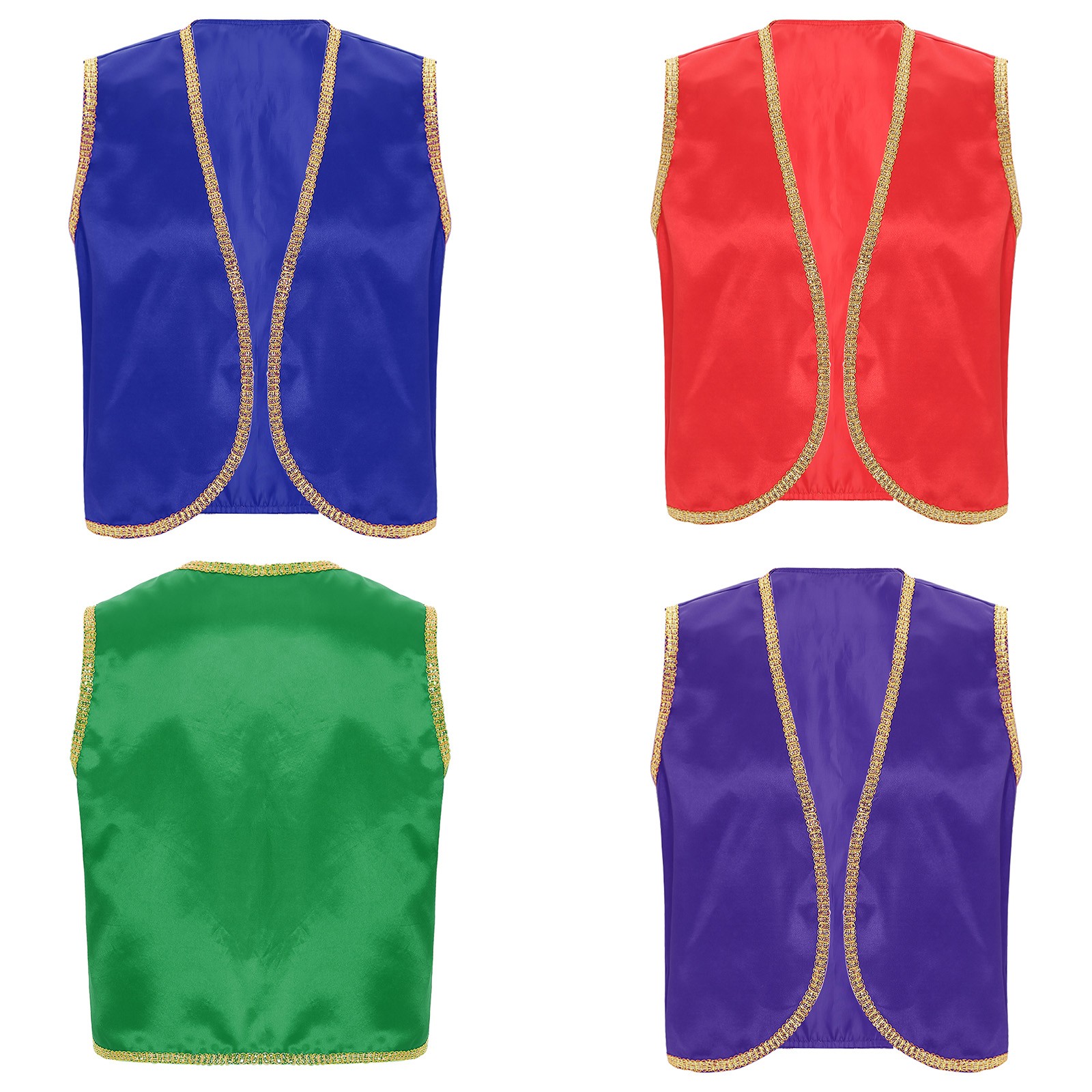 US Mens Arabian Prince Costume Satin Sleeveless Vest Waistcoat Halloween Xmas