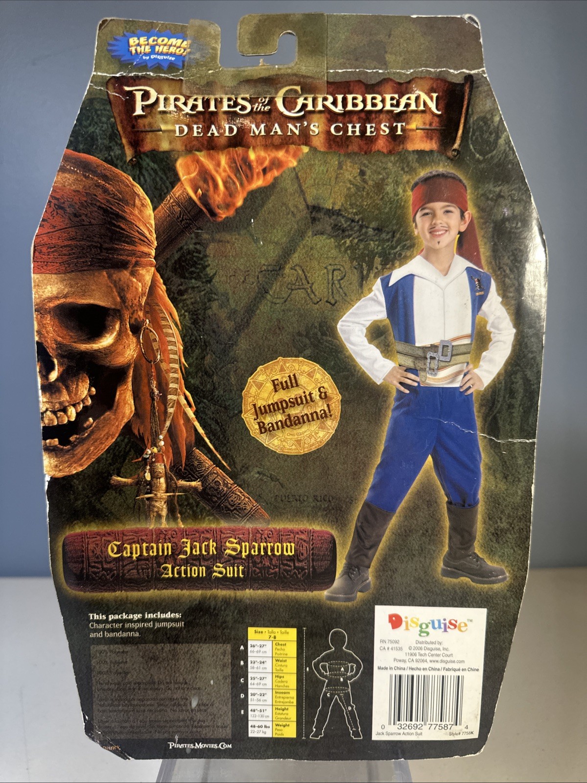 Captain Jack Sparrow Pirates of the Caribbean Costume Child size 7-8 New 2006
