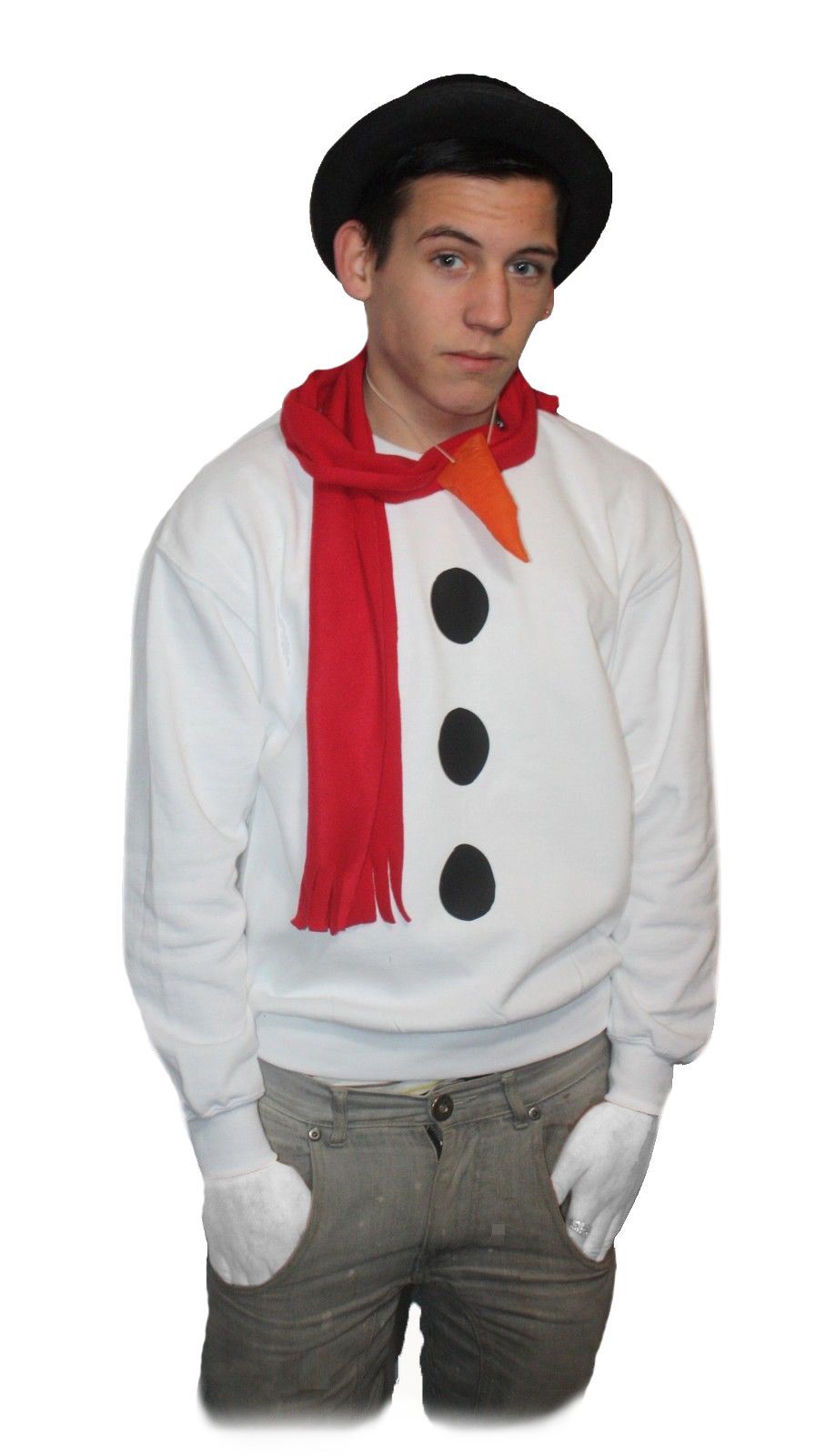 Adults Snowman Jumper Gloves Hat, Scarf & Carrot Nose Winter Fancy Dress Costume