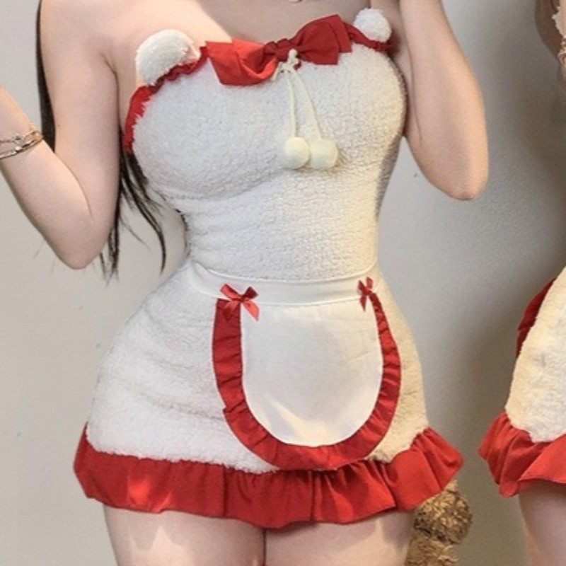 Women Sexy Christmas Costume Maid Cosplay Lingerie Outfit Mini Dress Santa Claus