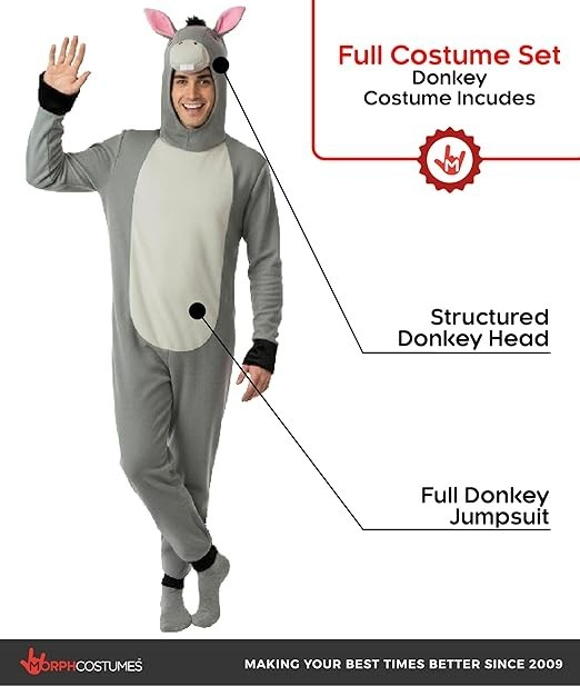 Morph Adult Donkey Costume Men`s Women`s Animal Jumpsuit Size S – XL Halloween