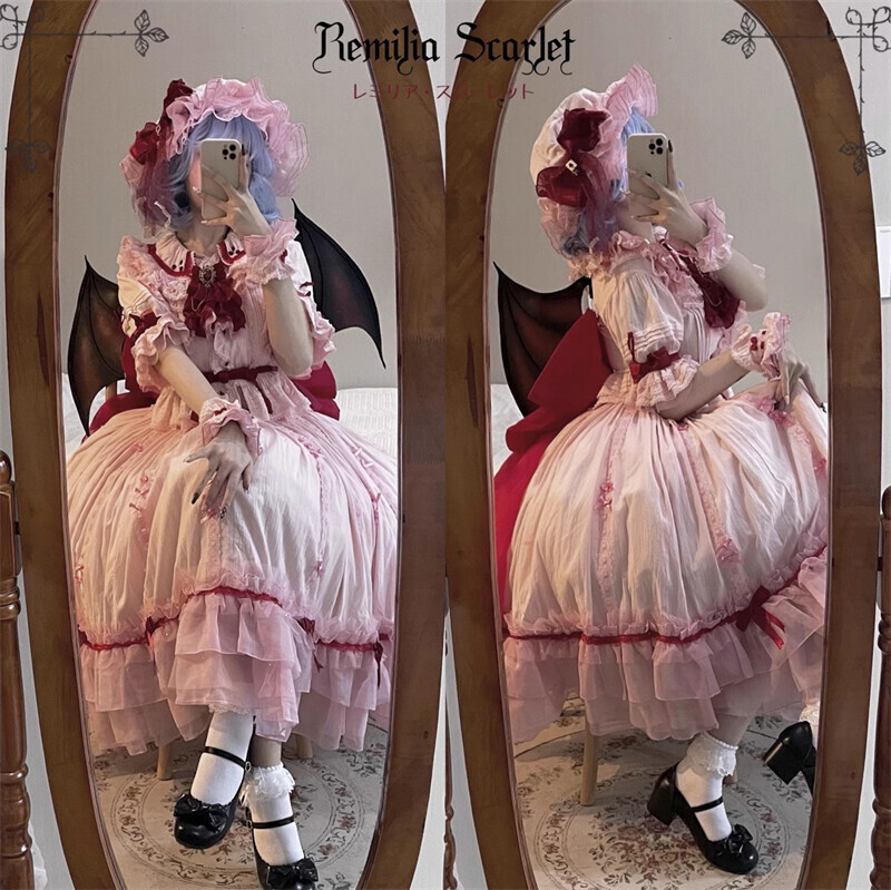 TouHou Project Remilia Scarlet Cosplay Dress Women Costume Girl Pink Outfit