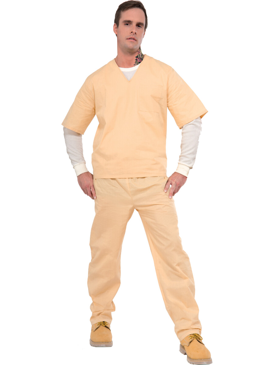 Adult Mens Chain Gang Prisoner Beige Prison Suit Costume