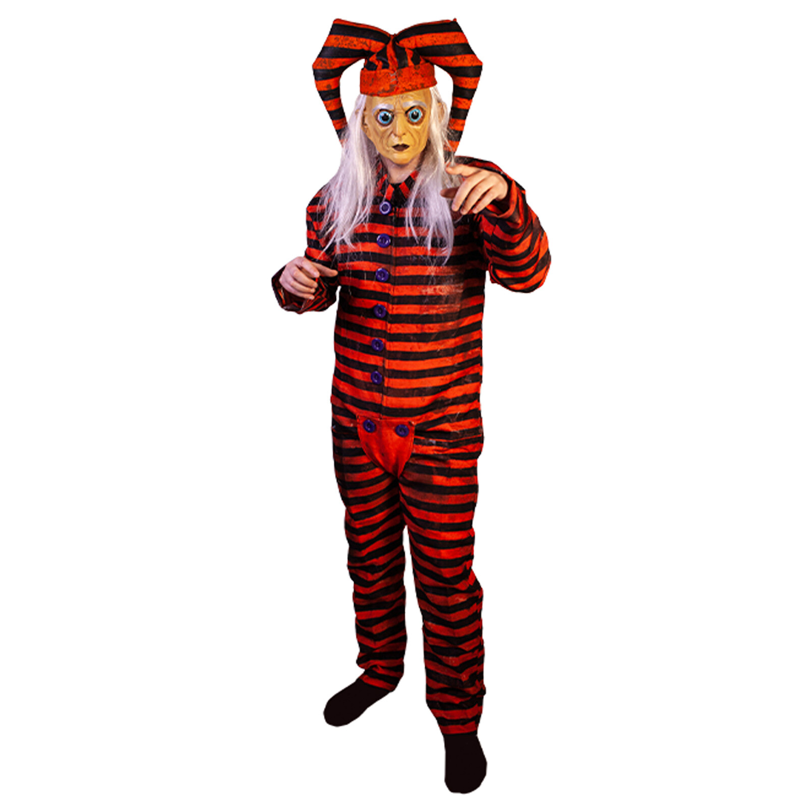 Mens Terror Hallows Eve Trickster Scary Striped Jester Halloween Costume Adult