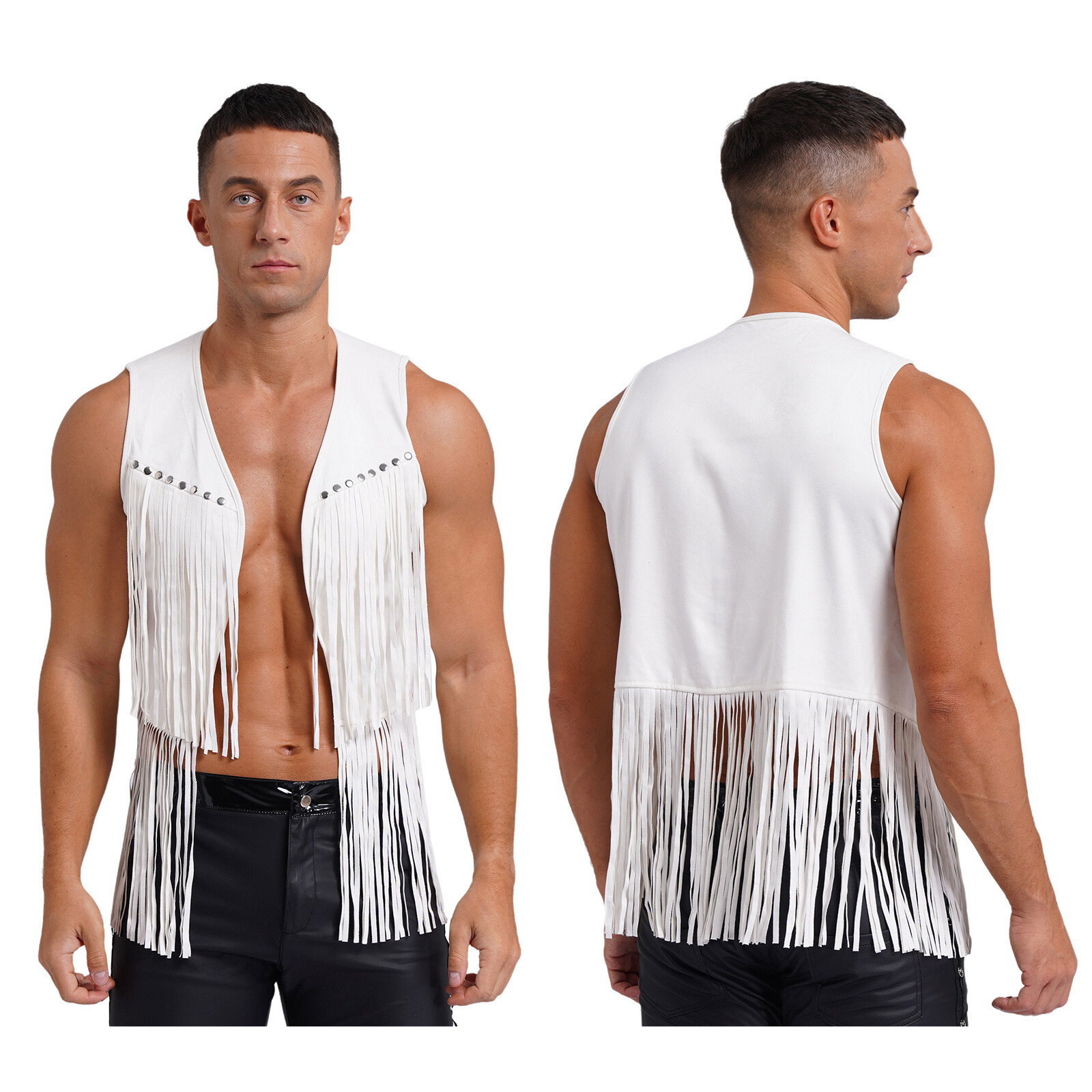 Mens Jacket Cosplay Vest Fringe Waistcoat Fashion Cowboy 60s 70s Adult Outfits