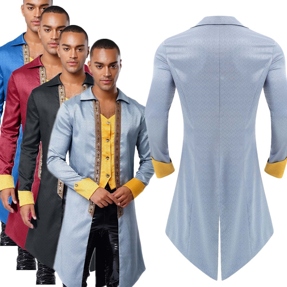 Men Coat Frack Jacket Printing Tailcoat Steampunk Walking Skirt Halloween Fancy