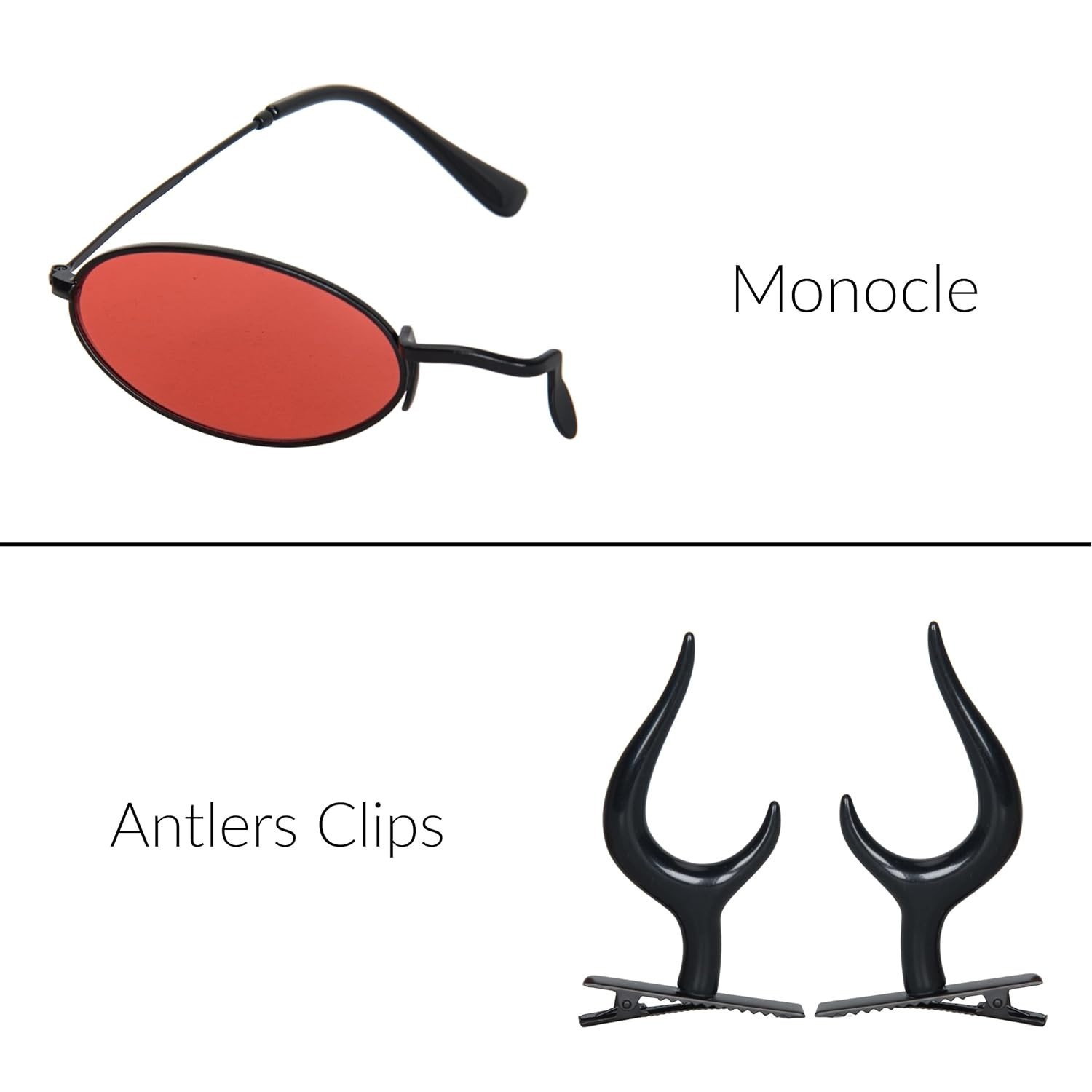 Miss U Hair Black Horns and Red Monocle COSPLAY Headwear Accessories Set