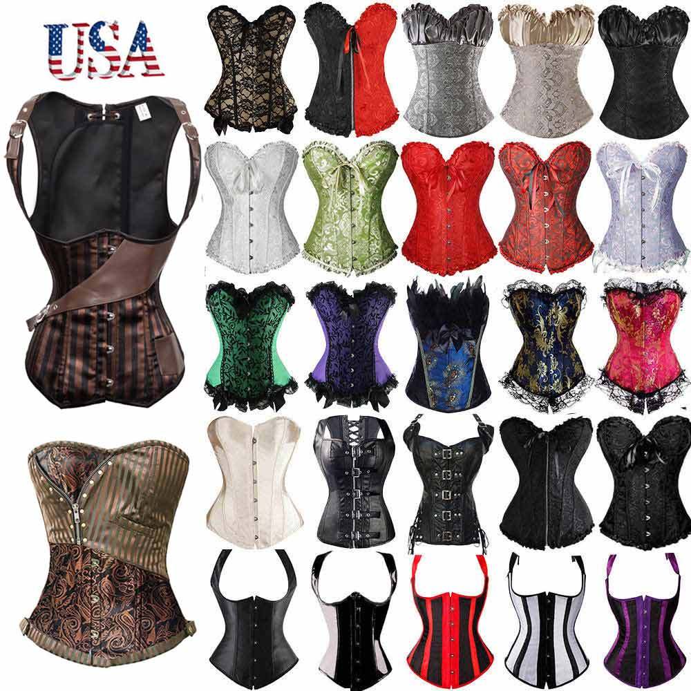 Womens Halloween Costumes Sexy Punk Overbust Corset Bustiers Top Plus Size S-6XL