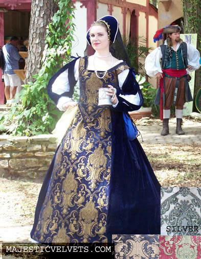 3 piece Custom Made Renaissance Brocade & Velvet Dress