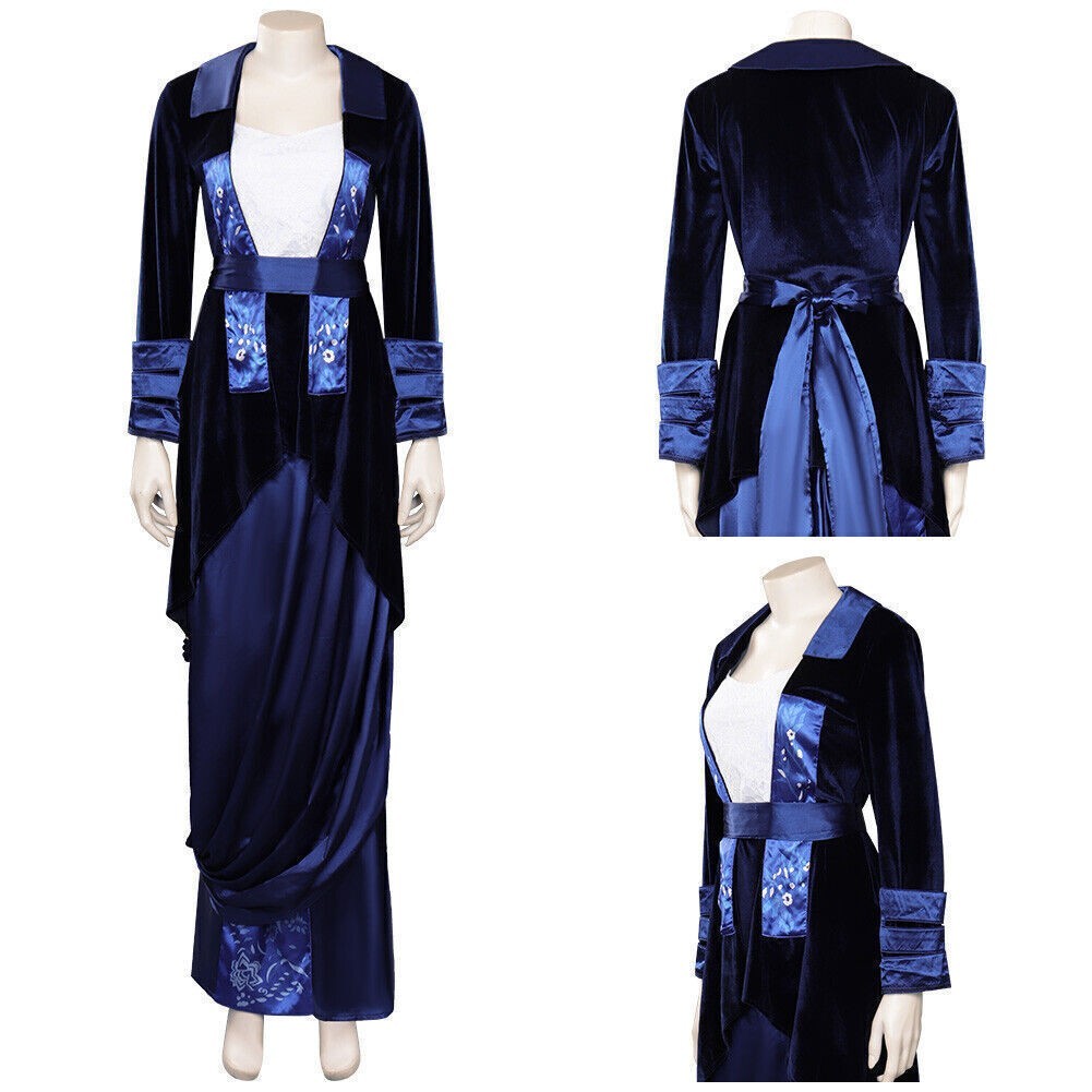 Titanniic Rose DeWitt Bukater Cosplay Dress Lady Dark Blue Velvet Long Dress Top