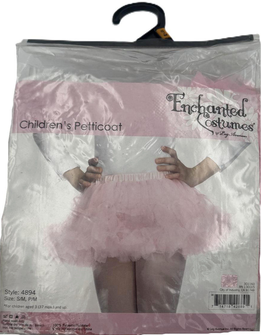 Girl’s Pink Costume Petticoat, Small/Medium, 4/10, Ages 3+, 100% Polyester
