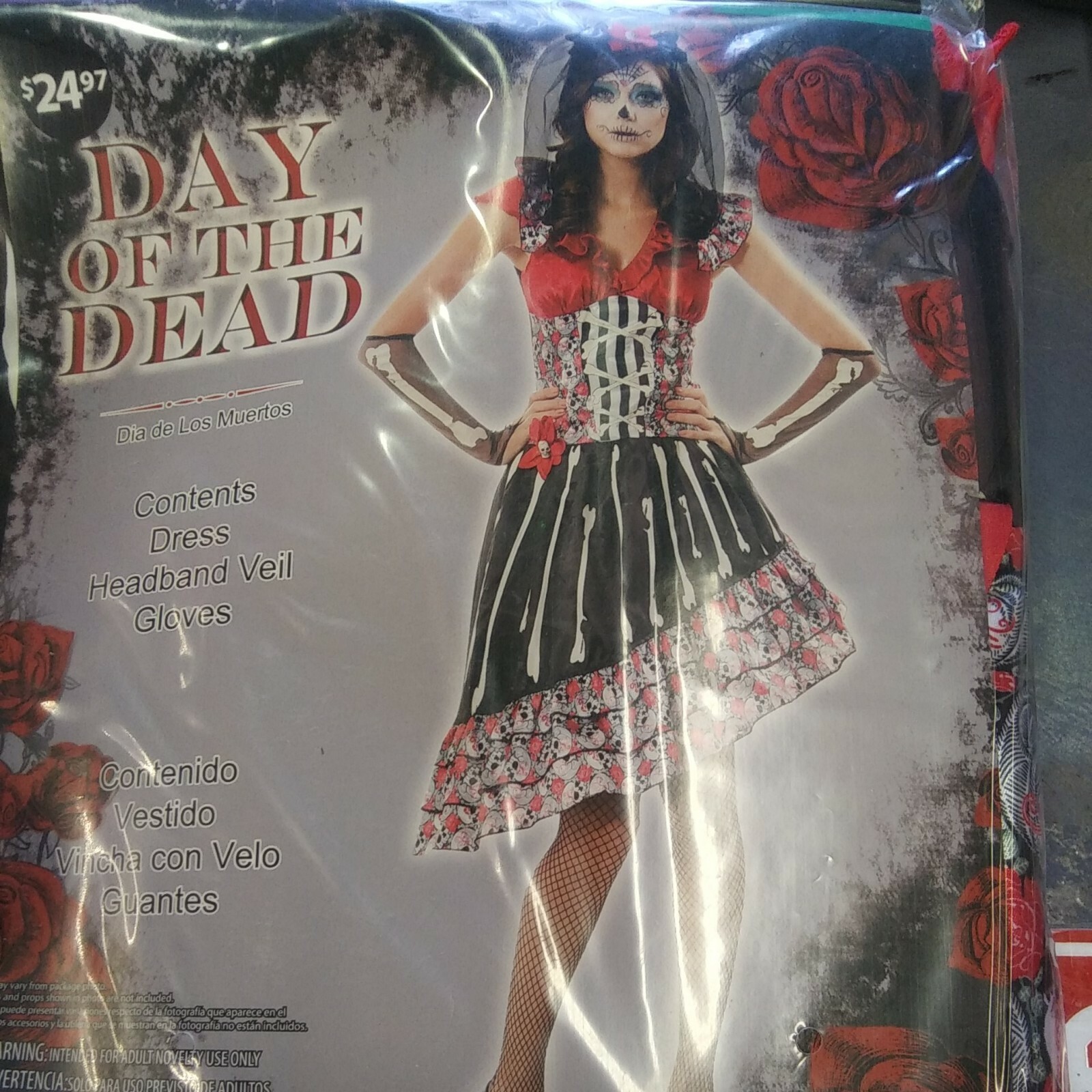 Day of the Dead Womens Halloween Costume new in the package size XL 14 – 16