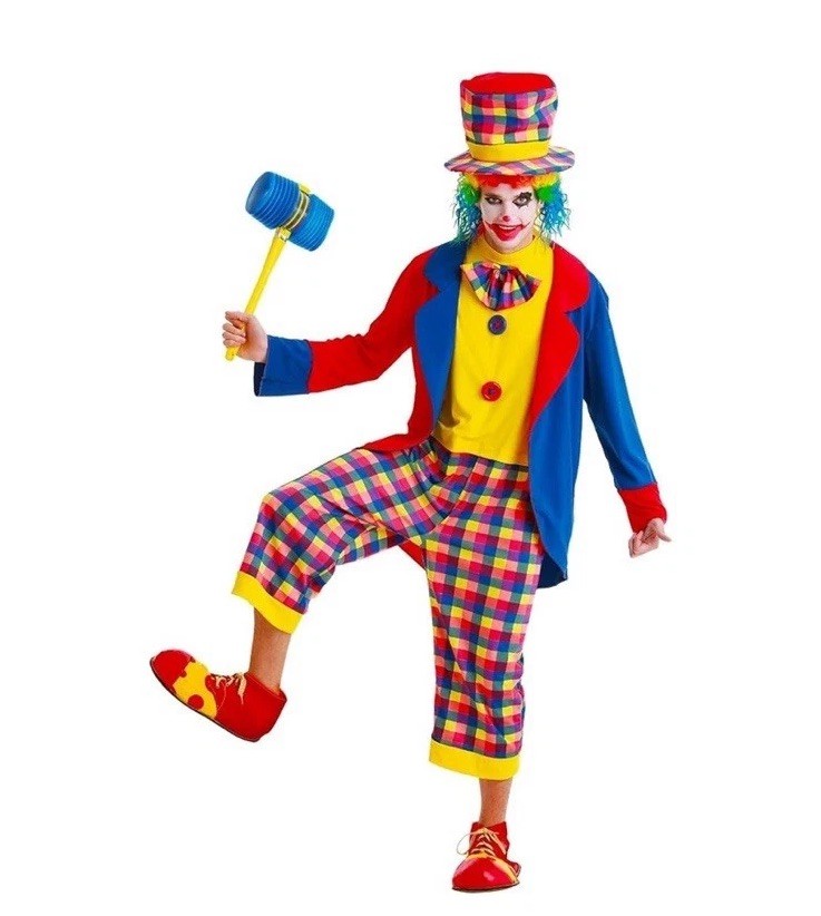 Creepy Clown Halloween Costume Red Blue Yellow Unisex Medium New