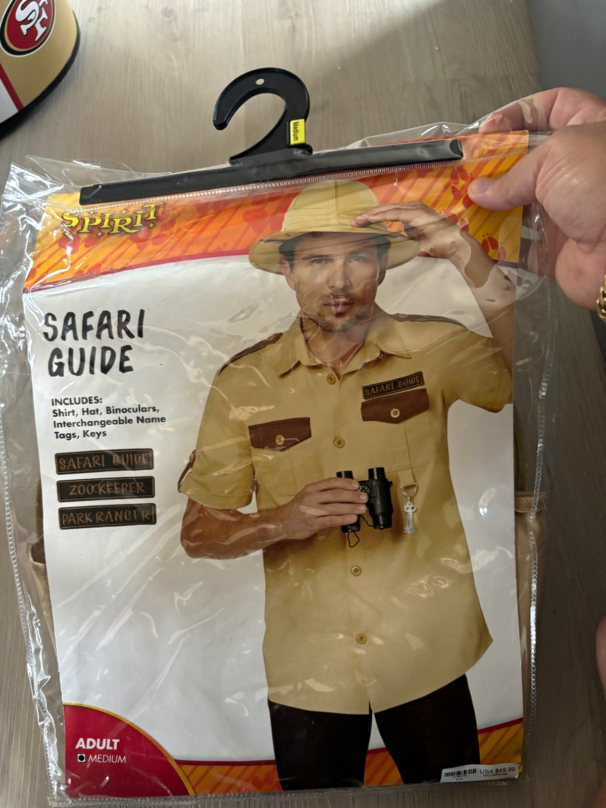 Spirit Safari Guide Costume Shirt Set Beige M w/ Hat Binoculars, Name Tags