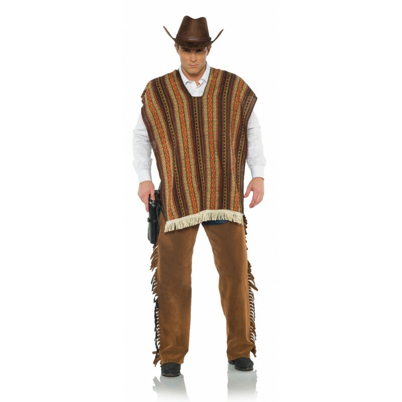 MEXICAN BANDITO ADULT WESTERN COWBOY COSTUME PONCHO SERAPE BLANET SHAWL BROWN