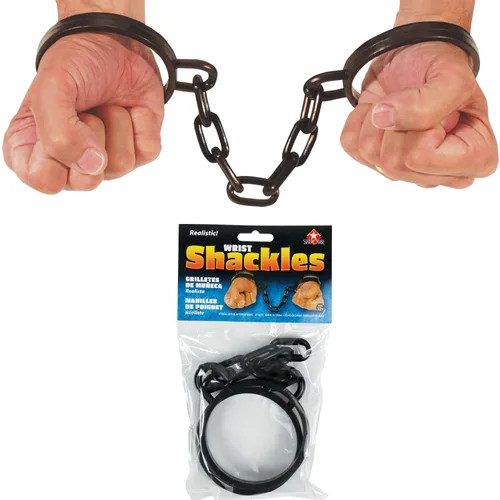 WRIST SHACKLES HANDCUFFS Pirate Prisoner Jail Fake Toy Houdini Police Chain Gag