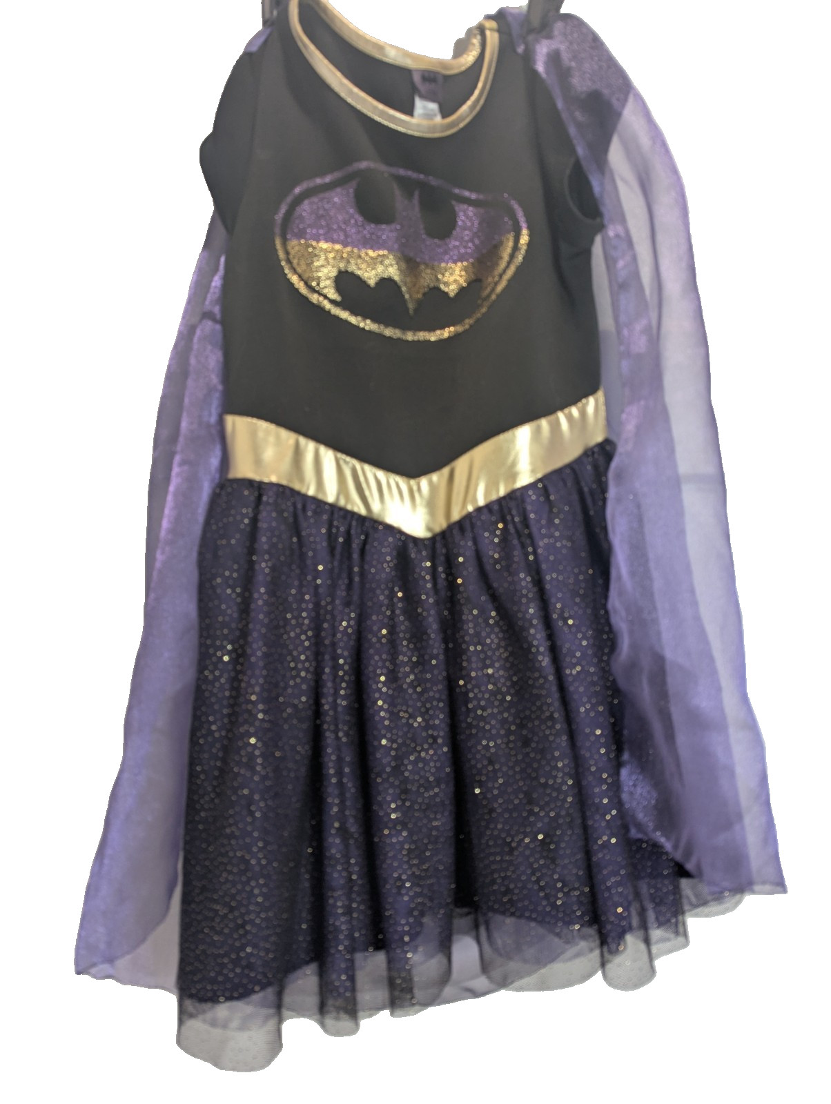 Batgirl Dress Girl Costume Purple Gold Glitter Batman Logo Tulle Skirt Crossplay