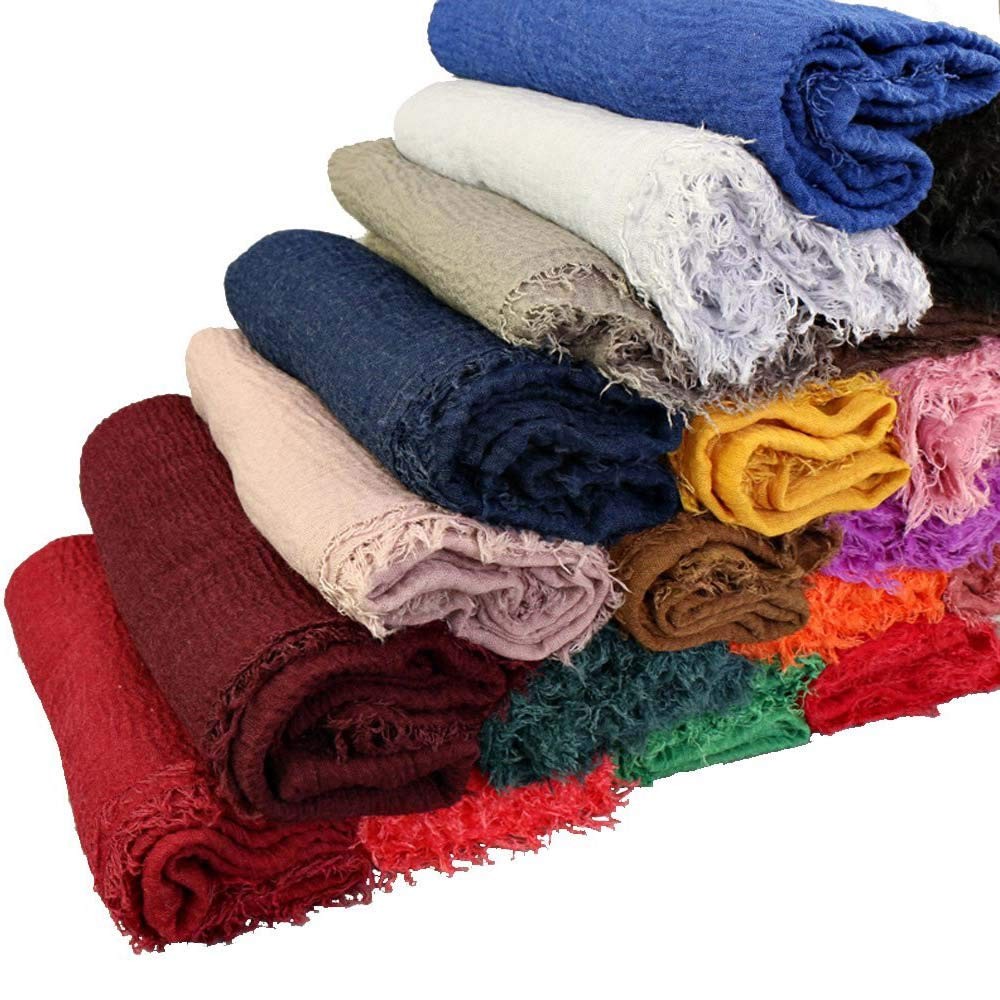 XRDSS Summer Cotton Blend Crinkle Vintage Soft Scarf with One Size, Black