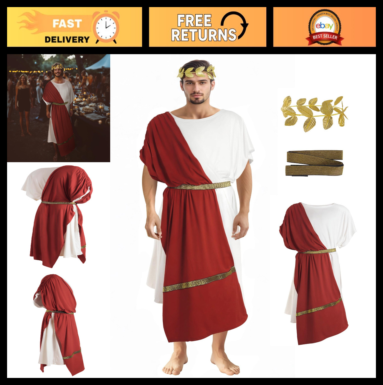 Men’s Greek Toga Costume – Classic Party Outfit for Halloween & Themed Events