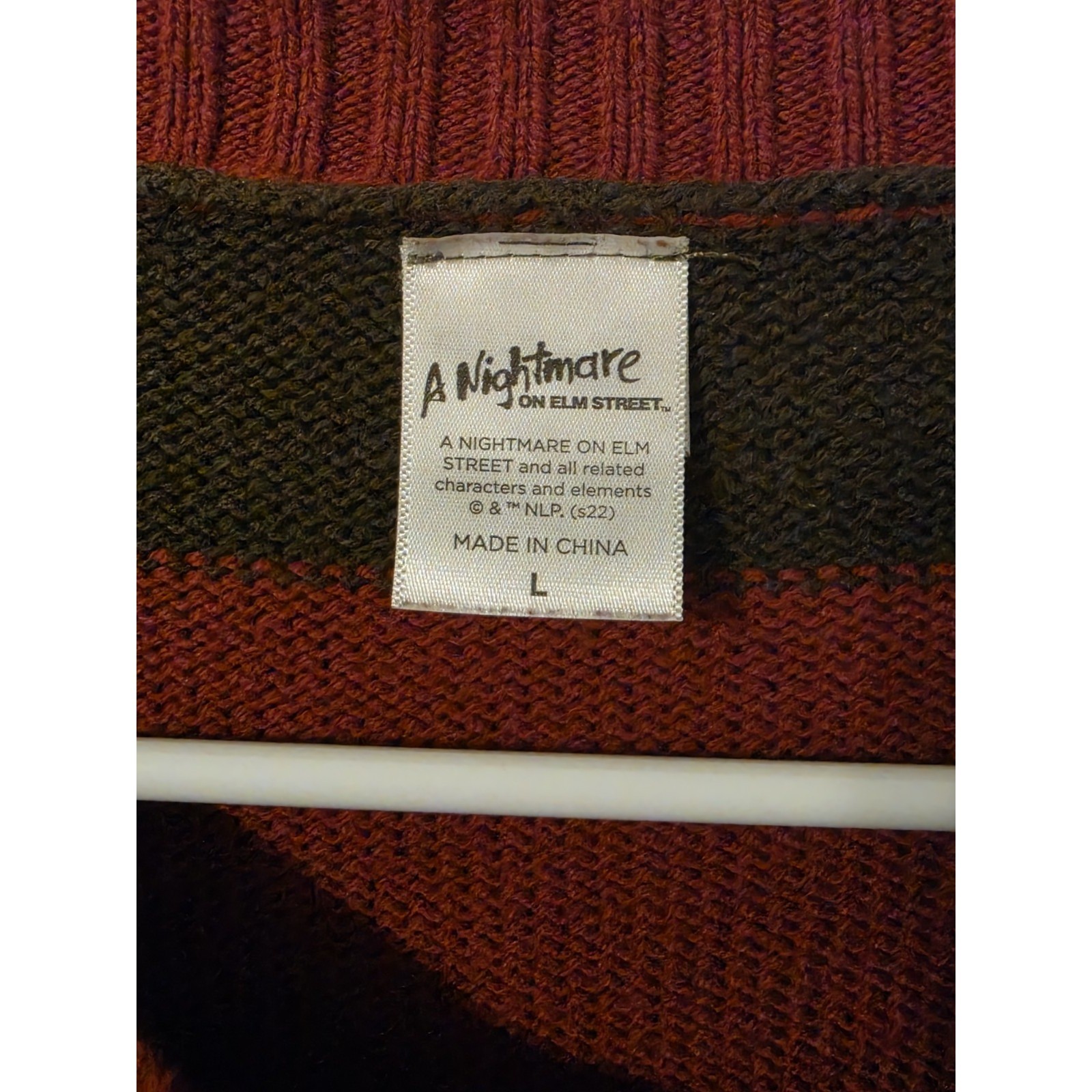 Nightmare On Elm Street Freddy Krueger Sweater L Burgundy Green Stripe Spirit