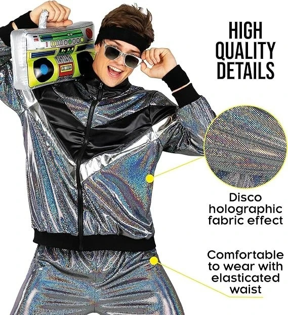 Morph Costumes Shiny 80s Track Suit Costume 90s Retro Outfit Men’s Size Large