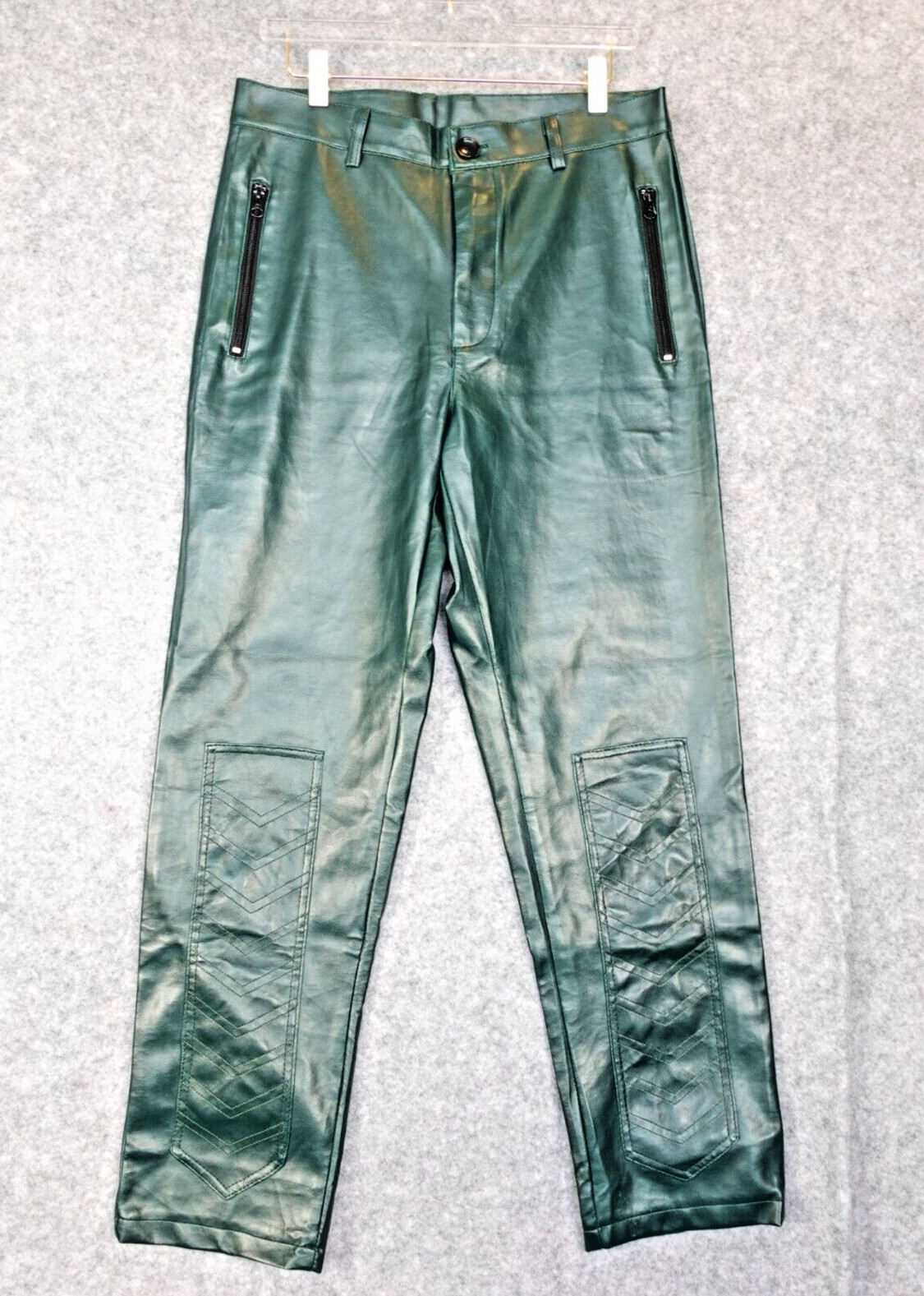 Arrow Costume Pants Men M Green Leather PU Patchwork Knee Cosplay PVC MARTHAS