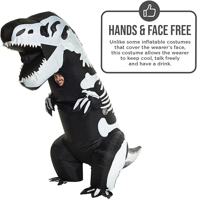 Inflatable Skeleton T-Rex Costume Adult Scary Dinosaur Blow Up Suit Halloween