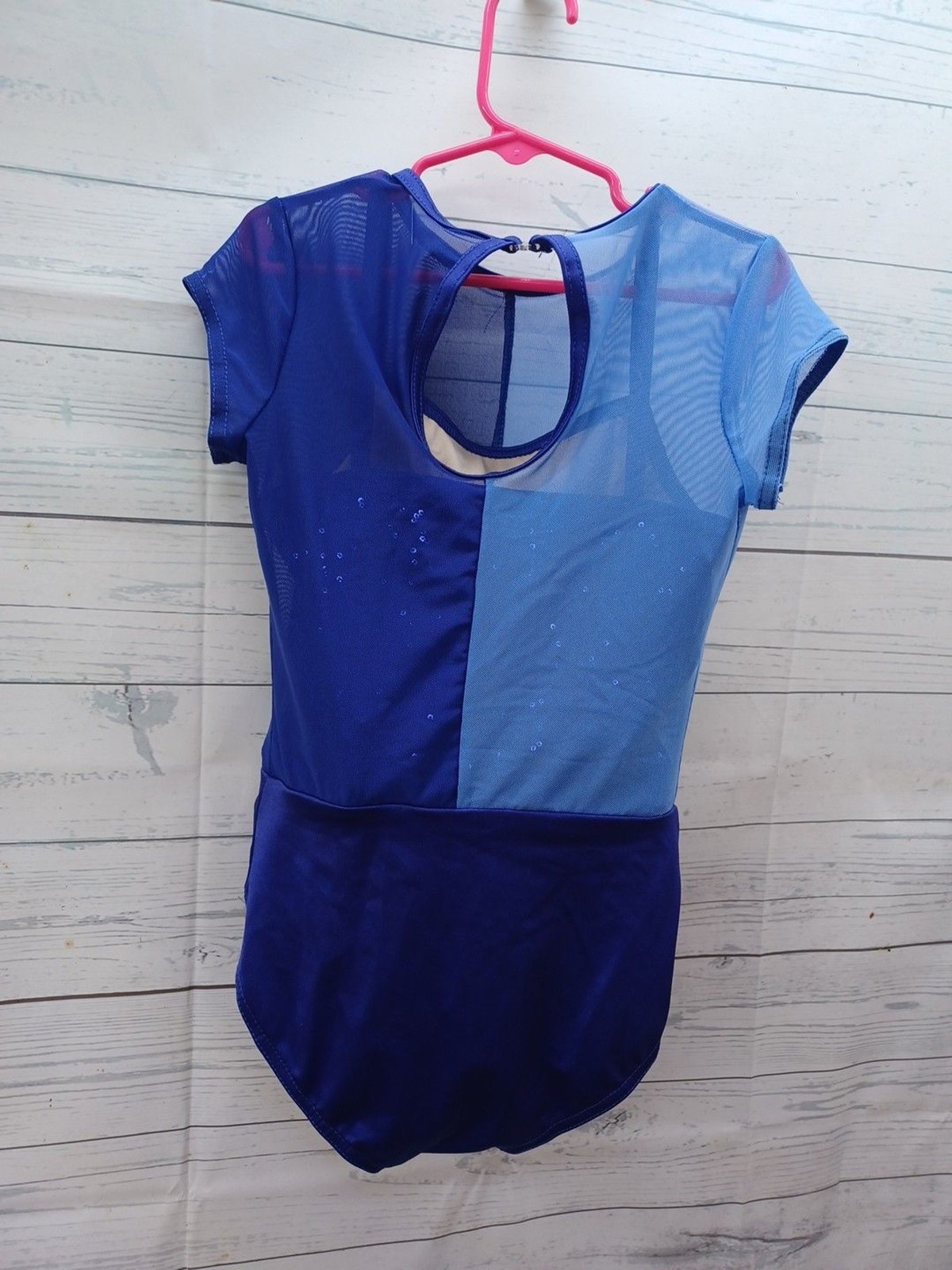 Weissman Blue Dance Leotard With Sequined Mittens Sz MC Child M Sequin