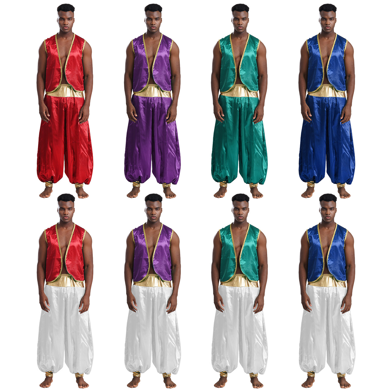 US Men’s Arabian Prince Open Front Waistcoat Vest Lantern Pants Halloween Outfit