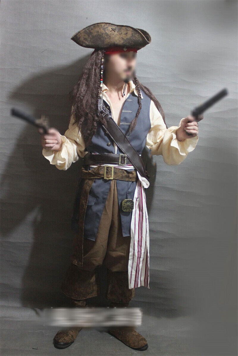 Pirates of the Caribbean Captain Jack Sparrow Costume Outfits Halloween Cosplay