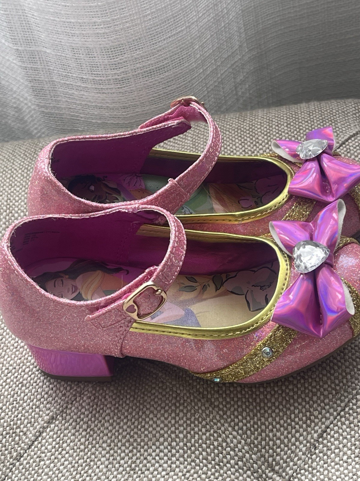 Disney Princess Little Girls Pink Dress Up Glitter Shoes SZ 10 Rapunzel Tiana