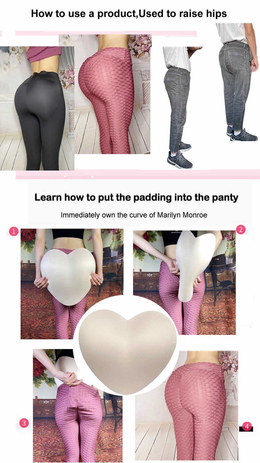 A Pair Beige Or Black Sponge Heart Shaped Hip Pad Showing S Curve Plump Buttocks