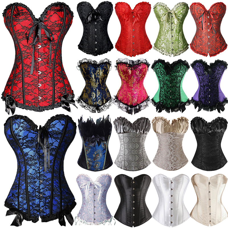 Women Lace up Overbust Corset Top Bustier Steampunk Waist Training Cincher S-6XL