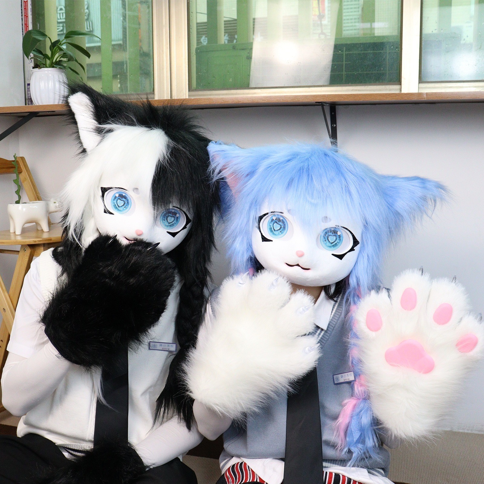 Anime Fluffy Beast Head Mask Plush Head Cosplay Props Unisex Wearable headgear