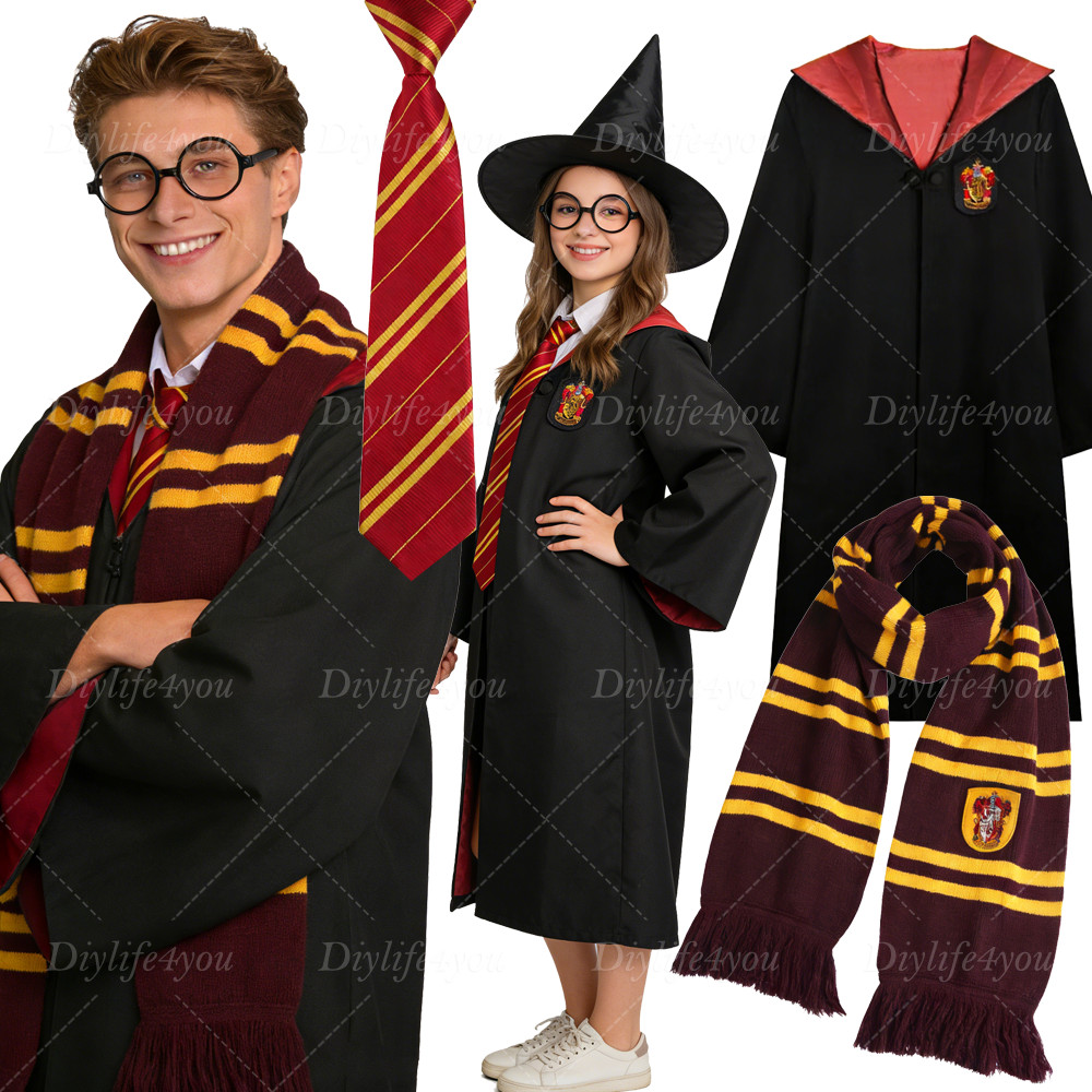 Harry Potter Children Adult Robe Tie Cloak Gryffindor Slytherin Cosplay Costume