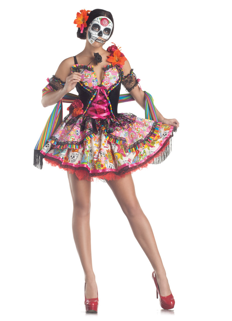DAY OF THE DEAD DIA DE LOS MUERTOS ADULT WOMENS SEXY COSTUME MEXICO SKELETON