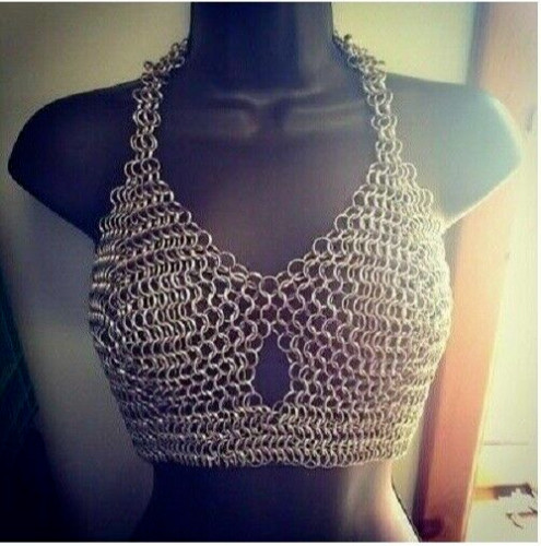 Aluminum Chainmail Top Butted Ring Round Neck Viking Sport Bra Medieval Costume