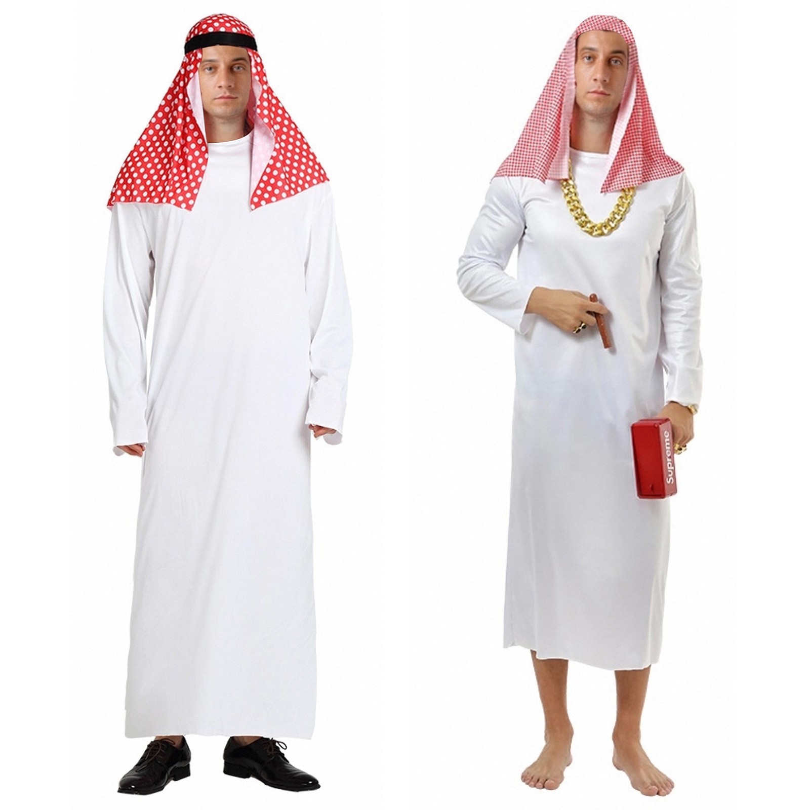 Men Arabian Costume Outfits Arab Fancy Dress Long Tunic Sheik Robe and Headdress