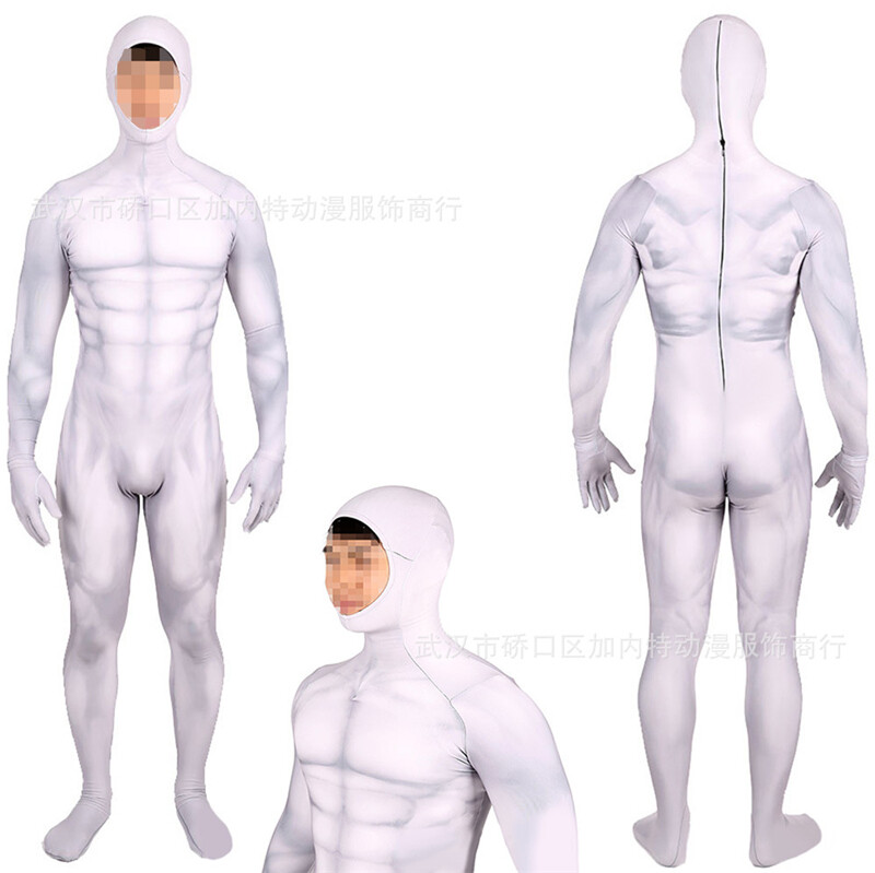 The White Muscle Jumpsuit Stage Suit Cosplay Costume Bodysuit Halloween Adults