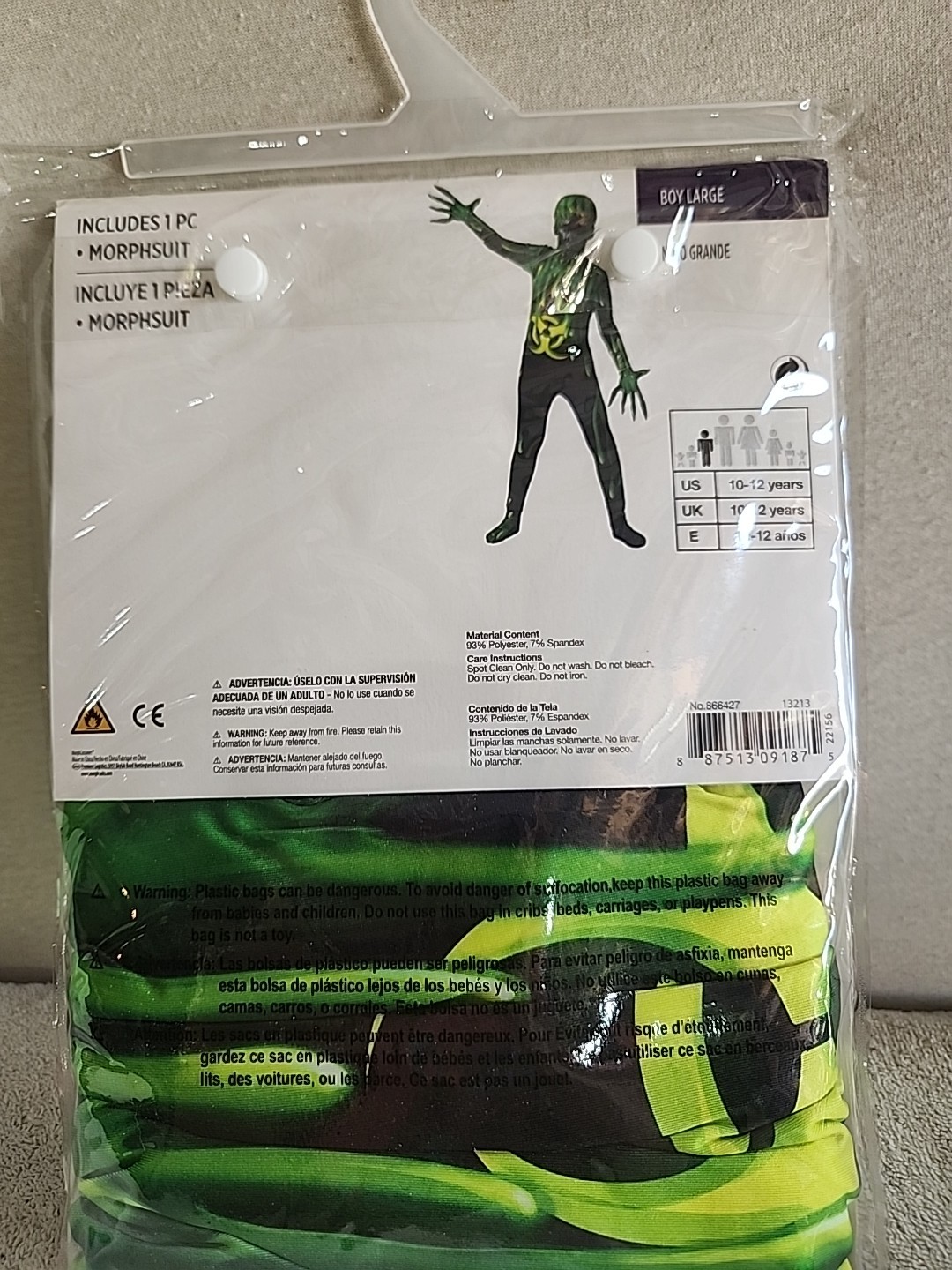 Morph Costumes Radioactive Morphsuit Halloween Youth Boys Size Large New