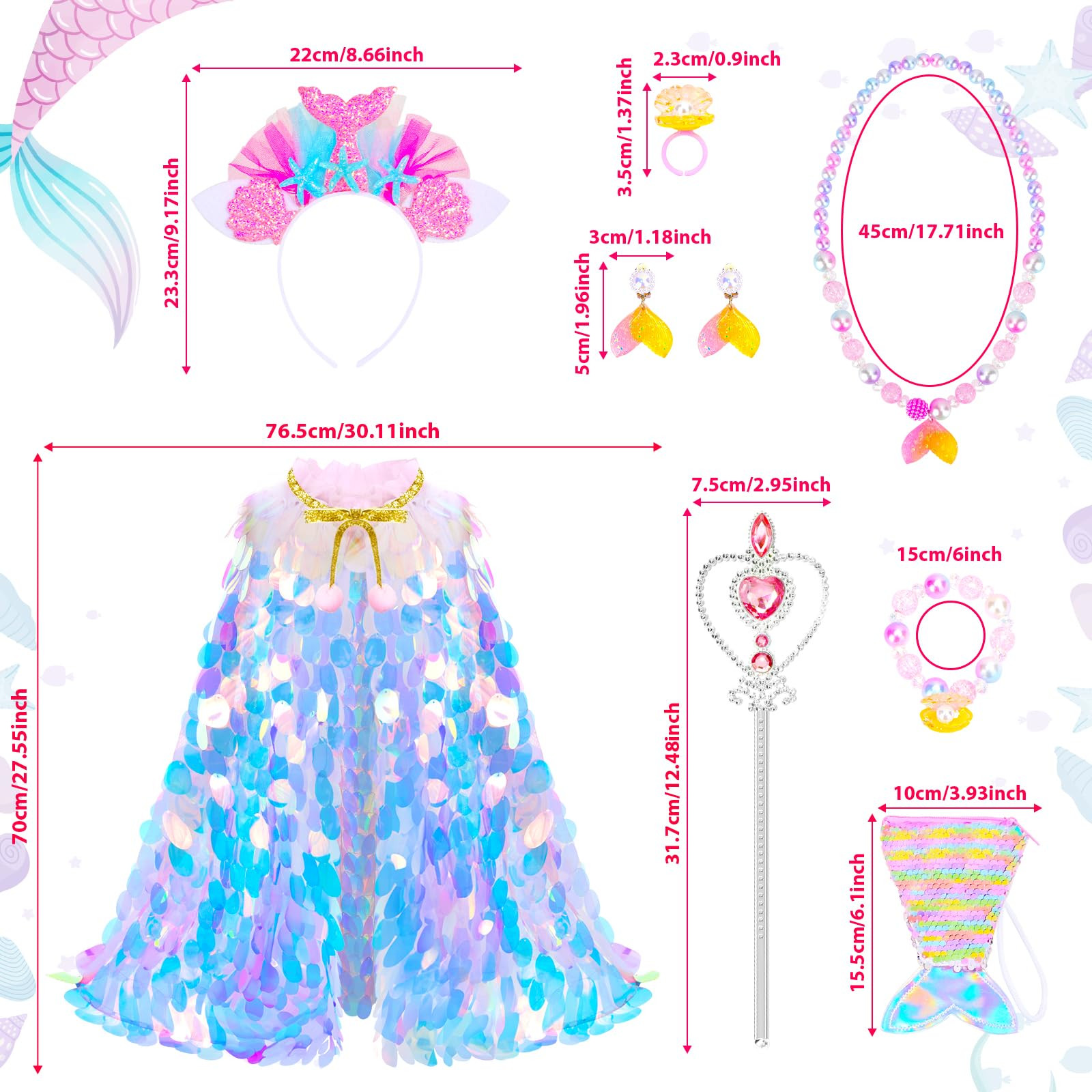 Princess Dress Up Toys Princess Dress Up Clothes Rainbow Mermaid Cape Kit 9 P…