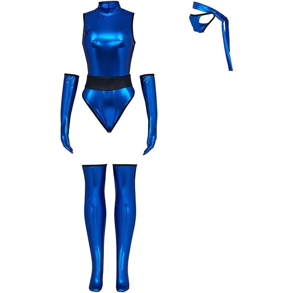 Kitana Cosplay Costume – Sexy Blue Ninja Jumpsuit with Mask for Women