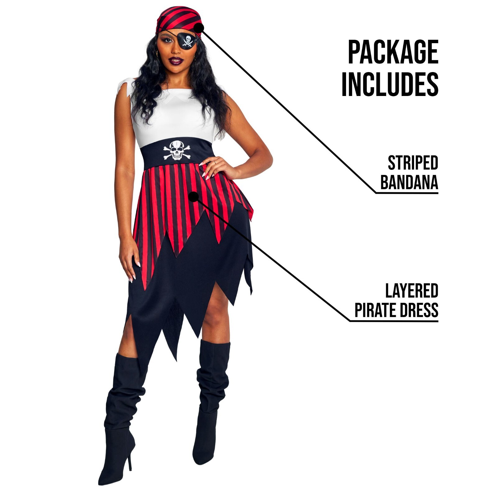 Women`s Pirate Costume Size S – XL Ladies Caribbean Buccaneer Wench Halloween